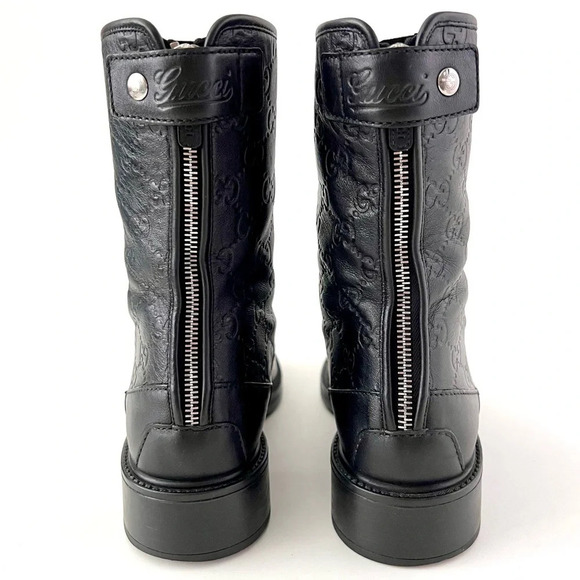 GUCCI || GG Monogram Guccissima Maud Black Leather Short Moto Ankle Boots US 8.5 - Picture 9 of 16